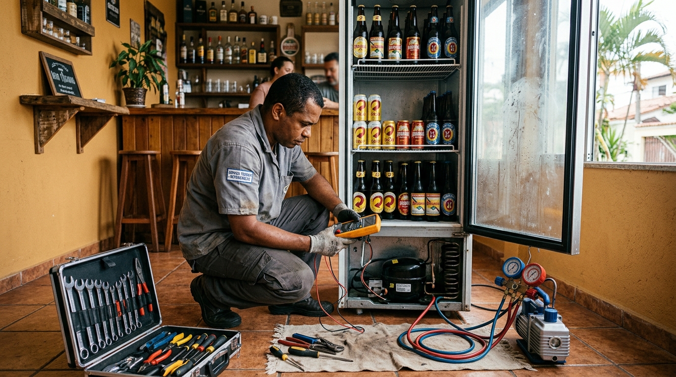 Troca de termostato de cervejeira em atendimento técnico em Brasília‑DF
